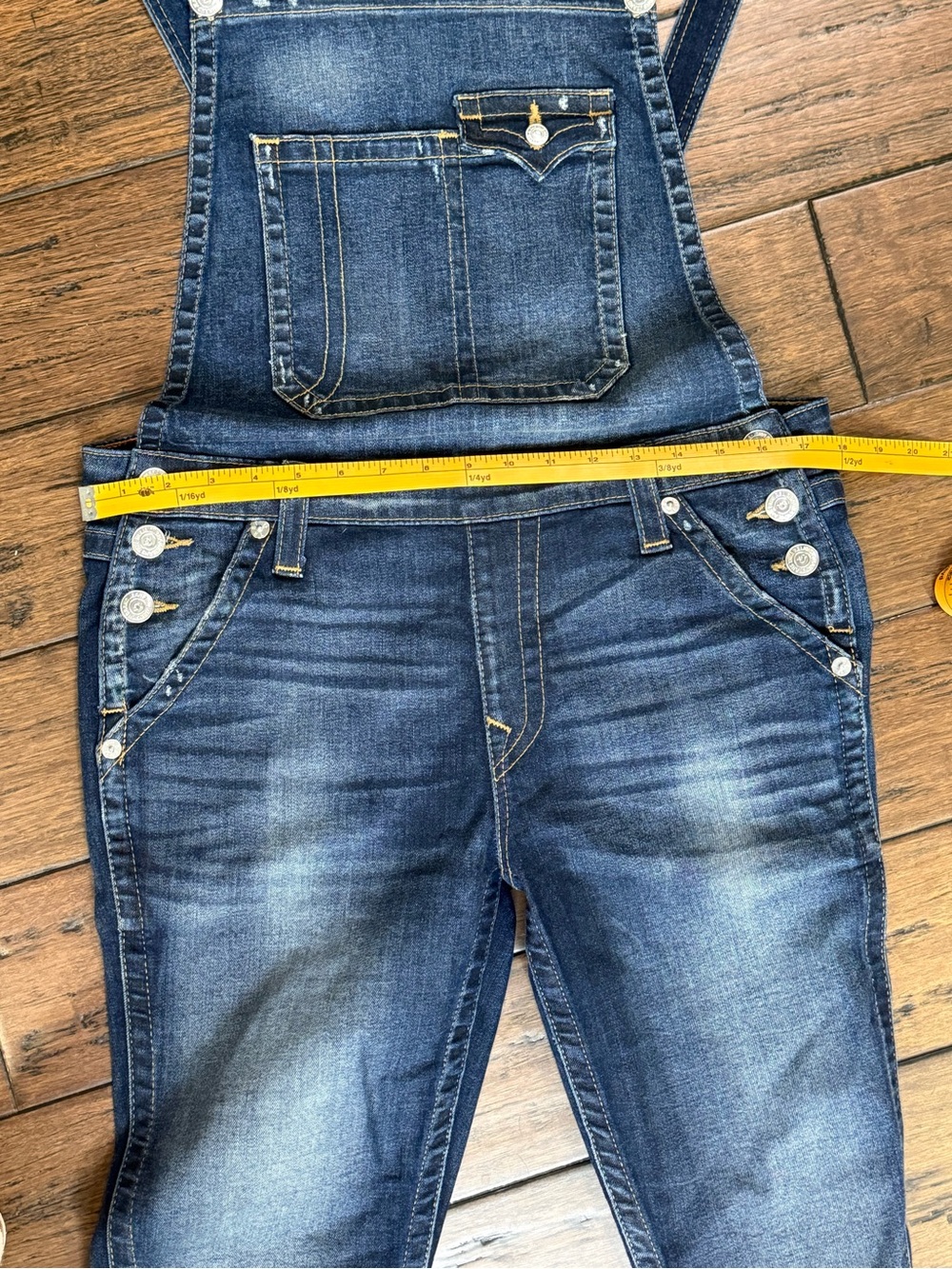 True Religion Skinny Leg Medium Wash Denim Overalls Jumpsuit Size Large - Picture 4 of 16